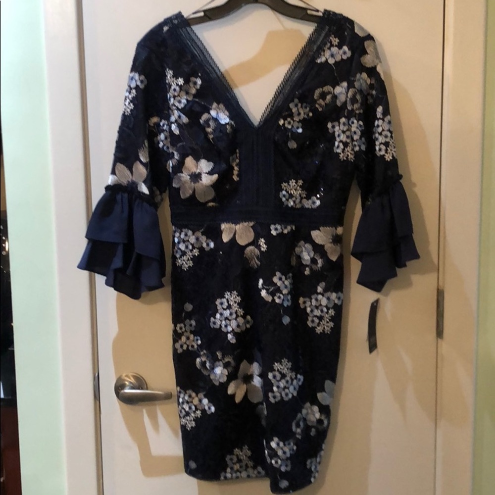 Aidan mattox navy blue embroidered dress